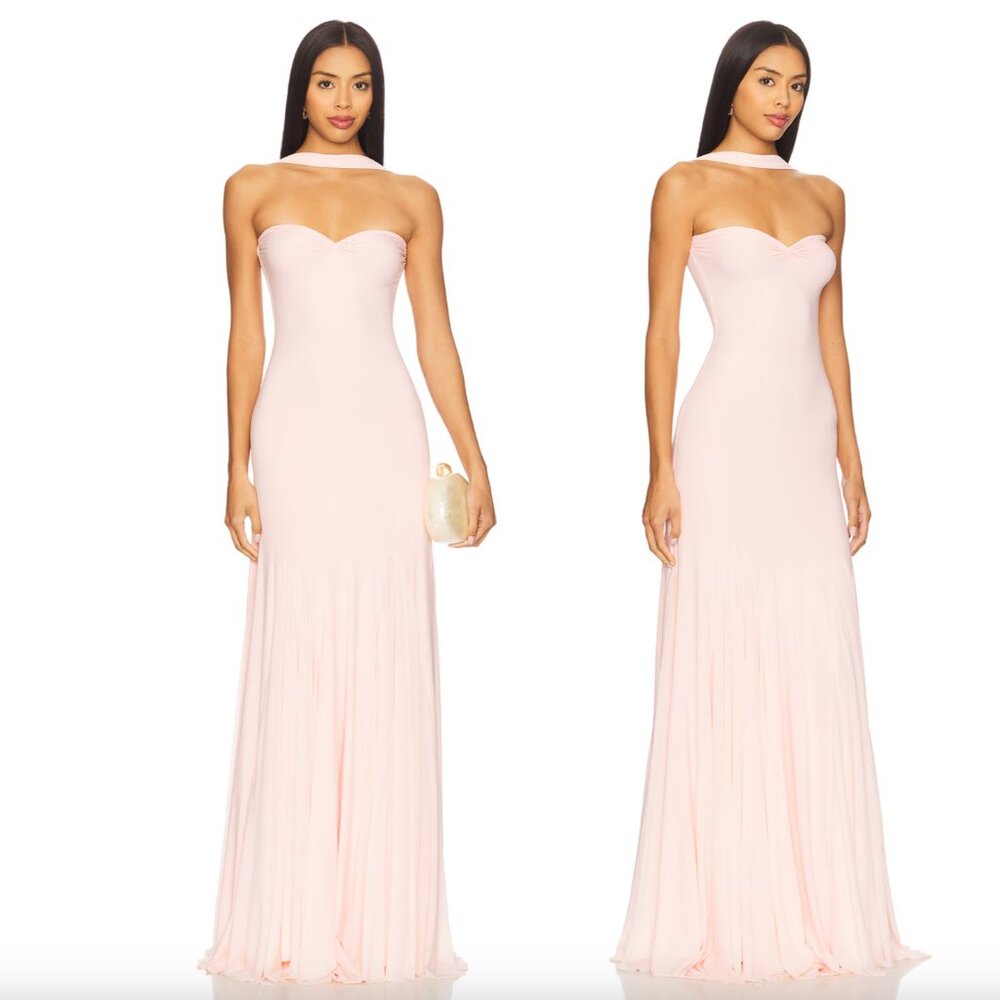 Deme by Gabriella Berta Maxi Dress Light Pink Strapless Choker Formal Gown Large